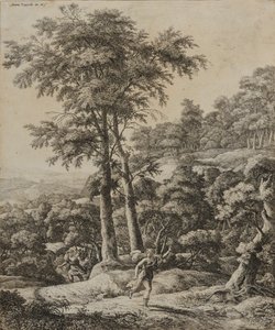 Landskap med jägare (etsning) av Anthonie Waterloo