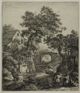 Landskap med Zipphorah och hennes son, ur Sex landskapsmotiv från Gamla testamentet av Anthonie Waterloo