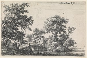 Landskap med ett trästaket nere till vänster (nr 1 ur en serie om 12 tryck) av Anthonie Waterloo