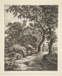 De två resenärerna vilar i skogen av Anthonie Waterloo