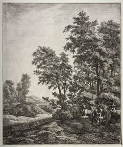 Sex stora upprättstående landskap med scener från Ovidius Metamorphoses: Mercury and Argus av Anthonie Waterloo