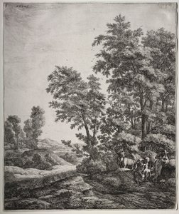 Sex stora upprättstående landskap med scener från Ovidius Metamorphoses: Mercury and Argus av Anthonie Waterloo