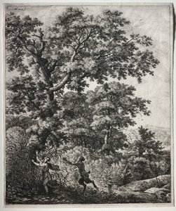 Sex stora upprättstående landskap med scener från Ovidius Metamorphoses: Pan and Syrinx av Anthonie Waterloo