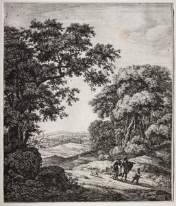 Sex stora upprättstående landskap med scener från Gamla testamentet: Abraham avfärdar Hagar och Ismael