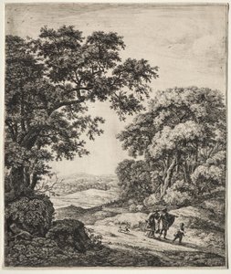 Sex stora upprättstående landskap med scener från Gamla testamentet: Abraham avfärdar Hagar och Ismael