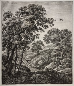 Sex stora upprättstående landskap med scener från Gamla testamentet: Elijah Matad av korparna av Anthonie Waterloo