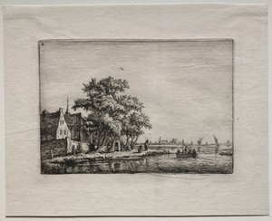Kyrkogården vid kanalen. av Anthonie Waterloo