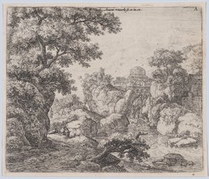 Kupolen och vattenfallet, 1600-talet. av Anthonie Waterloo