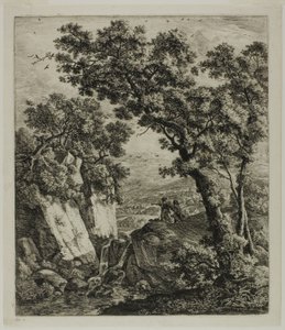 Tobias och ängeln, från sex landskapsämnen från Gamla testamentet av Anthonie Waterloo
