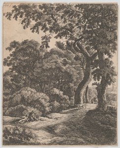 Två resenärer vilar i skogen, 1600-talet. av Anthonie Waterloo