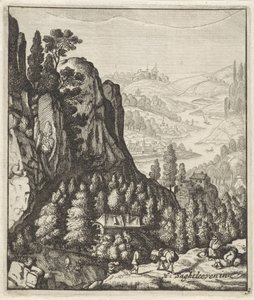 Stenigt bergslandskap med bönder av Anthonie de Winter (attributed to)
