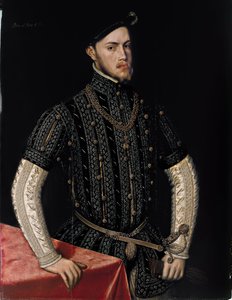 Porträtt av Filip II (1527-1598), kung av Spanien och Portugal - Målning av Antonis (Anthonis) Mor (cirka 1517-1577), olja på trä (107,5x83,3 cm), ca 1550 - Porträtt av Filip II, kung av Spanien och Portugal, Olja på trä av Antonis Mor, ca 1550 - Pr