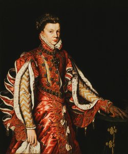 Porträtt av Elizabeth av Valois, drottning av Spanien, tre fjärdedels längd,