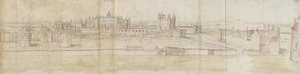 Hampton Court Palace från norr (penna och brunt bläck och akvarell över svaga markeringar i svart krita) av Anthonis van den Wyngaerde