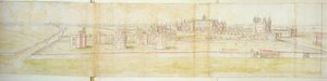 Hampton Court Palace från norr, ca 1544 (penna, bläck och wc på papper) av Anthonis van den Wyngaerde