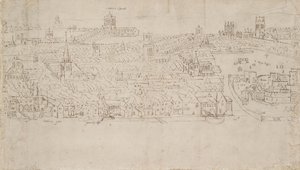 Panorama över London sett från Southwark: Billingsgate till Tower Wharf, 1554