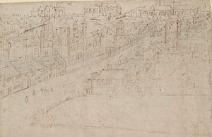 Panorama över London sett från Southwark: Borough High Street med St Mary Overy, 1554 av Anthonis van den Wyngaerde