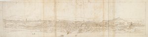 Panoramautsikt över Rom från Monte Mario, Castel S. Angelo i förgrunden, c1550-talet