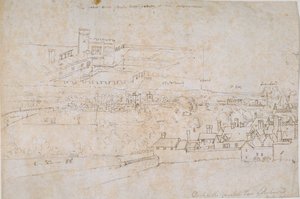 Ark med studier av Palaces of Hampton Court, Richmond och den omgivande landsbygden, c1560-talet. av Anthonis van den Wyngaerde