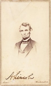 Abraham Lincoln, signerad carte-de-visite, 1864 av Anthony Berger