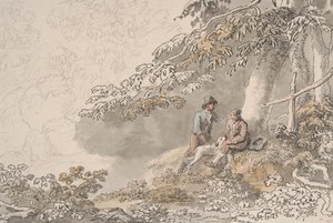 Två pojkar och en hund i skogen av Anthony Devis