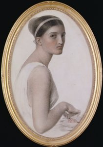 Ett idealiskt huvud (penna och krita på papper) av Anthony Frederick Augustus Sandys