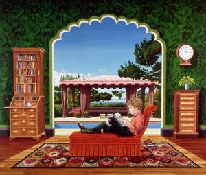 Boy Reading, 1983 (akryl ombord) av Anthony Southcombe