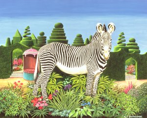 Zebra in a Garden, 1977 (akryl ombord)