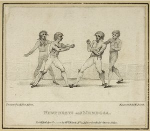 Humphreys och Mendoza, graverad av William Birch, publicerad 1792 (litho) av Anthony van (after) Assen