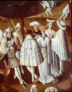 Kärlekens trädgård vid Filip III den godes hov, hertigen av Bourgogne, i trädgårdarna i slottet Hesdin 1432. Fester ges i samband med bröllopet av hans kammarherre Andre de Toulongeon. Detalj. Målning av Anton Van Dyck (1599-1641)