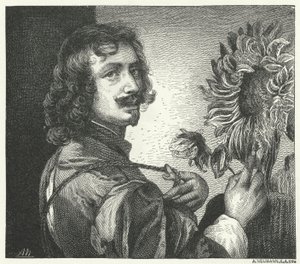 Självporträtt av den flamländska barockkonstnären Anthony Van Dyck (gravyr) av Anthony van (after) Dyck
