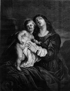 Jungfrun och Jesusbarnet. Gravyr efter en målning av Anton (Antoon eller Anthony) van Dyck (1599-1641). Gravyr i "" Le Monde Illustré"" nr 1239 av 25 december 1880. av Anthony van (after) Dyck