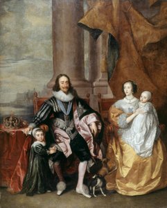 Charles I, drottning Henrietta och två av deras äldsta barn (olja på panel) av Anthony van (follower of) Dyck