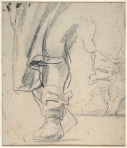 En mans stövlade ben och mantel som faller ned (svart och röd krita på papper) av Anthony van Dyck