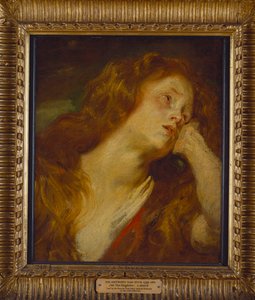 En ung kvinna, byst längd, vilar huvudet på hennes hand av Anthony van Dyck