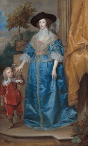 Tyska: Porträtt av drottning Henrietta Maria, med dvärgen Sir Jeffrey Hudson Drottning Henrietta Maria med Sir Jeffrey Hudson av Anthony van Dyck