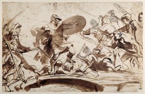 Horatius Cocles försvarar Tiberbron (penna och bläck med tvätt på papper) av Anthony van Dyck
