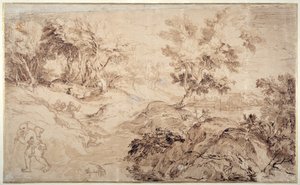 Landskap på Tizians sätt (penna och bläck på papper) av Anthony van Dyck