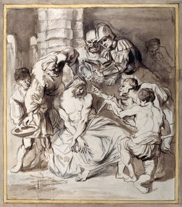 The Mocking of Christ (penna och bläck med tvätt över krita på papper) av Anthony van Dyck
