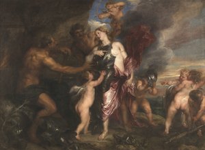 Thetis tar emot den nya rustningen till Akilles i Vulcanus smedja av Anthony van Dyck