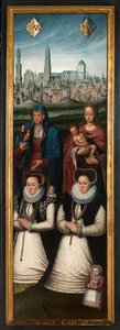 Detalj av porträtt av Juan Pardo II och hans fruar Anna Ingenieulandt och Maria Anchemant av Anthuenis (1536-1613) Claeissins or Claeissens