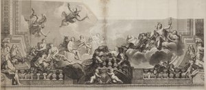 Design av mittpanelen i taket i Palais Royal, graverad av Nicolas Henri Tardieu (1674-1749) av Antoine (after) Coypel