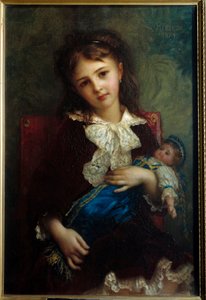 Porträtt av Catherine de Bouchage enfant som håller en docka i vapen målning av Ernest Hebert (1817-1908) av Antoine Auguste Ernest Herbert or Hebert