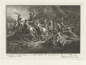 Utsikt över slaget vid Lauffeldt (Lafeld, nära Maastricht) den 2 juli 1747 under det österrikiska tronföljdskriget av Antoine Benoist