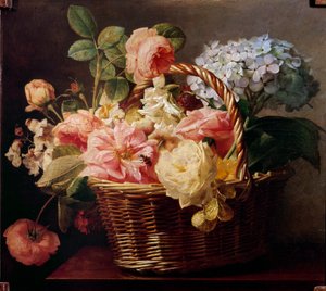 Buketter av blommor i en korg Målning av Antoine Berjon (1754-1843) 1800-tal Privatsamling