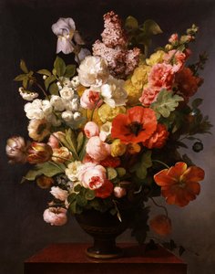 Stilleben av sommarblommor med pioner, iris och syrener. 1819. Målning av Antoine Berjon (1754-1843) Privat samling.