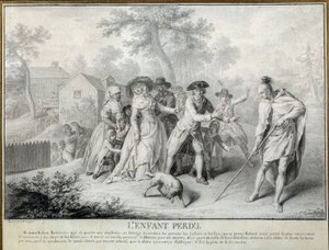 The Lost Child Illustration av "Letters from an American Farmer" av Saint John de Crevecoeur. Litografi av Antoine Borel (1743-1810) 1783 ungefär. Blerancourt. Musée Franco American av Antoine Borel