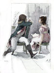 Porträtt av Napoleon Bonaparte (1769-1821) med sin fästmö Desiree Clary (1777-1860) ca. April 1795 (Porträtt av Desiree Clary vid tiden för hennes förlovning med Napoleon Bonaparte, april 1795) Teckning av Antoine Calbet hämtar från "Napoleon et les femmes