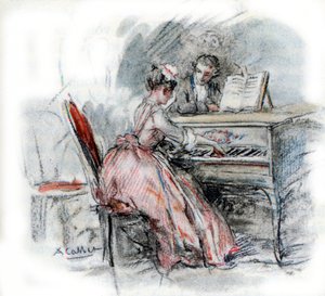 Werther beundrar Charlotte som spelar cembalo av Antoine Calbet