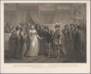 Catherine van Valois och konung Hendrik V van Engeland, 1420 Prinsessan Katarina av Frankrike presenterade för Henrik den 5:e av England (...) 1419 / La Princesse Catherine de France (...) (titel på objektet)